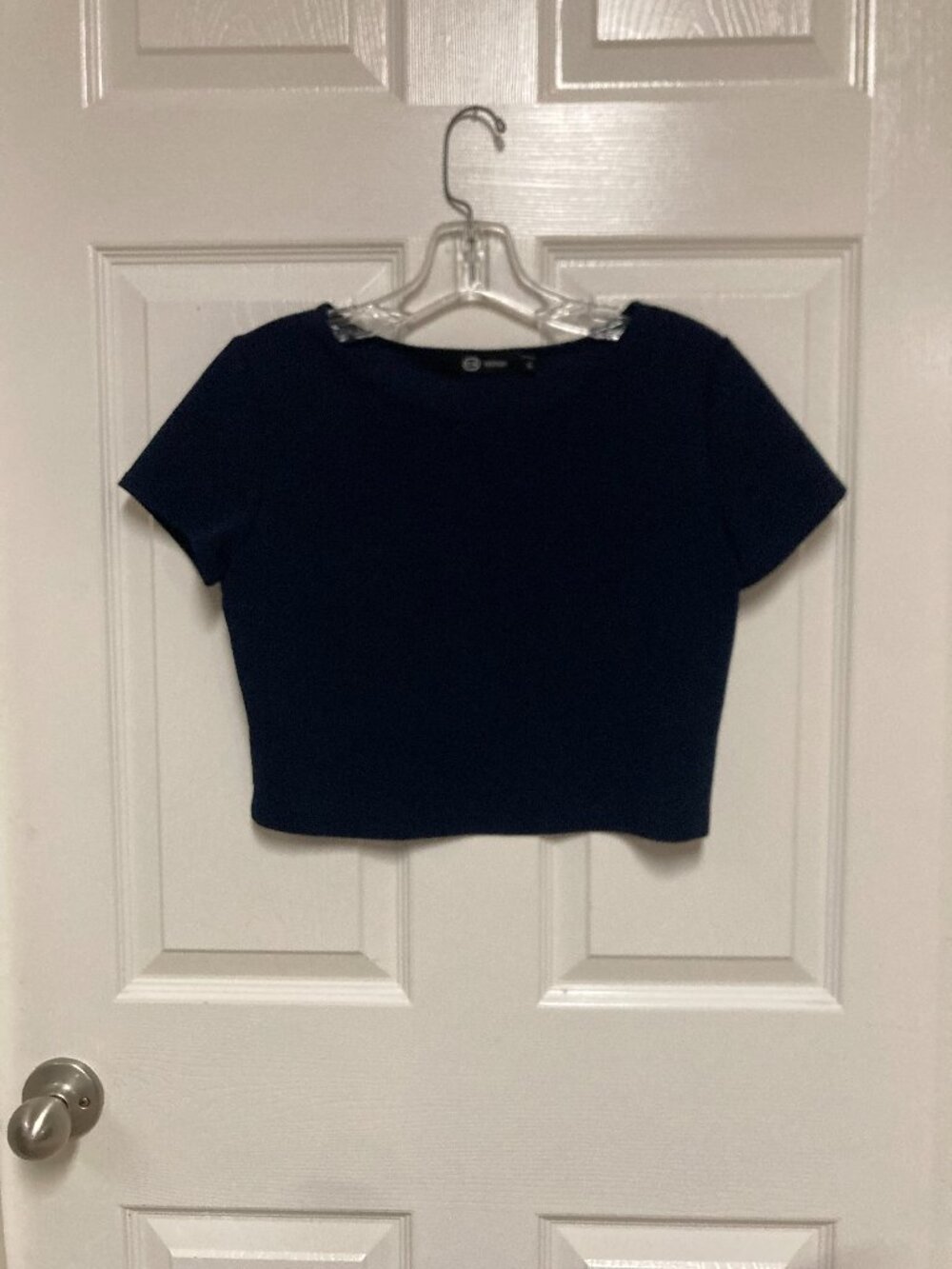 C & A Women Navy Blue Cropped Knit Top Short Sleeve size 6